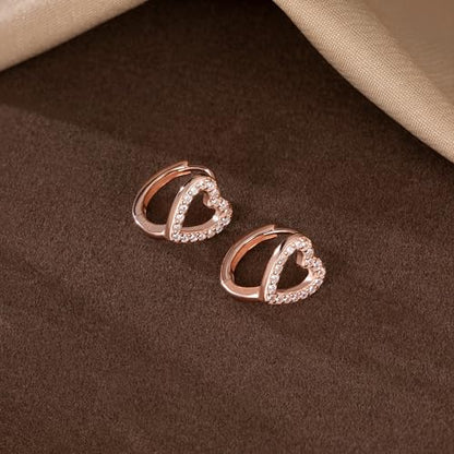 SLUYNZ Sterling Silver Love Heart Huggie Earrings for Women Teens CZ Love Heart Hoop Earrings for Valentines Day - color: C-Rose Color