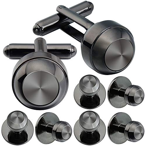 HAWSON Cufflinks and Studs for Men-Fashion Men Vintage Enamel Carbon Fiber Tuxedo Shirt Cufflinks and Studs Set for Regular Wedding Business Accessories - color: Gun-Black