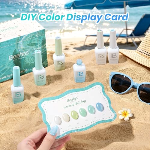 Beetles Jelly Gel Nail Polish Set, Seasalt Holiday 6 Colors 9ML Sheer Gel | Milky White MInt Green Blue Gel Nail Polish Kit Soak Off UV Salon DIY at Home Manicure Gift for Women - color: Seasalt Holiday