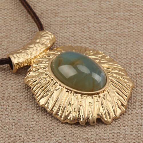 GelConnie Leather Necklace for Women Round Wooden Pendant Long Leather Choker Vintage Sweater Necklace Gold Chunky Boho Necklaces for Women - style: Large Stone Pendant Necklace