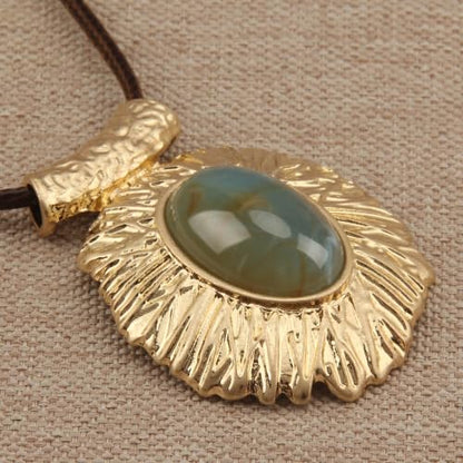 GelConnie Leather Necklace for Women Round Wooden Pendant Long Leather Choker Vintage Sweater Necklace Gold Chunky Boho Necklaces for Women - style: Large Stone Pendant Necklace