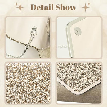YYW 4 Pieces Women Evening Handbags Clutch Purse Bag with Rhinestone Crystal Jewelry Set for Wedding Party - color: Gold