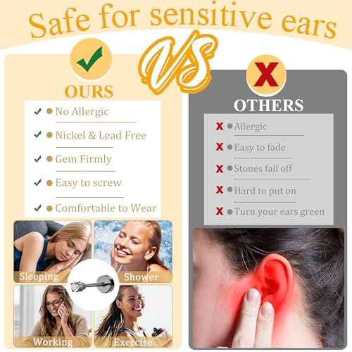 FASACCO Small Tiny Stud Flat Back Earring Hypoallergenic Gold Studs 14K Surgical Steel Earring Sets for Multiple Piercing Cartilage Hoop Earrings - color: black tone