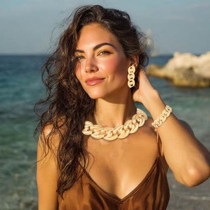 Gold Punk Necklace and Earrings Set African Statement Necklace Bracelet Set Vintage Chunky Choker for Women Hip Hop