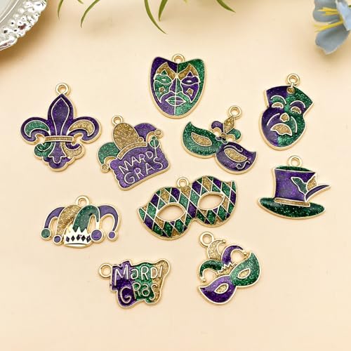 Youdiyla 20pcs Alloy Enamel Martini Grasse Carnival Mardi Gras set Pendant Jewelry Making DIY Keychain Earrings Pendant Various Design Charms for Jewelry Making Bracelets Necklace (SN1102) - color: SN1102