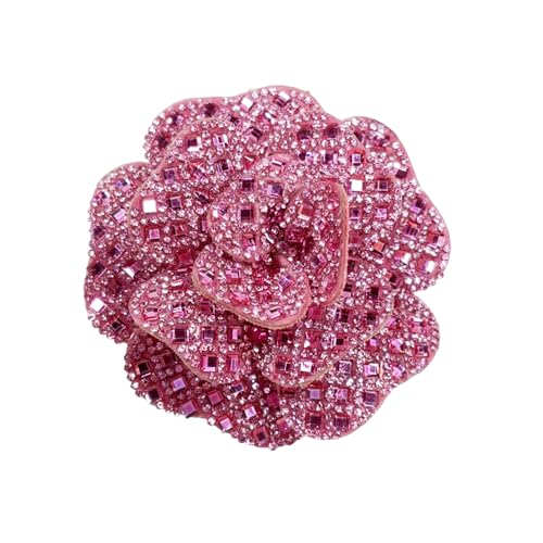 Rhinestone Camellia Flower Brooch Pin for Women Ladies Unisex Fashion Crystal Rose Clover Floral Brooches Lapel Pins Dainty Dress Accessories Jewelry Gift Boutonniere Corsage Wedding Holiday Party 70mm - color: Pink