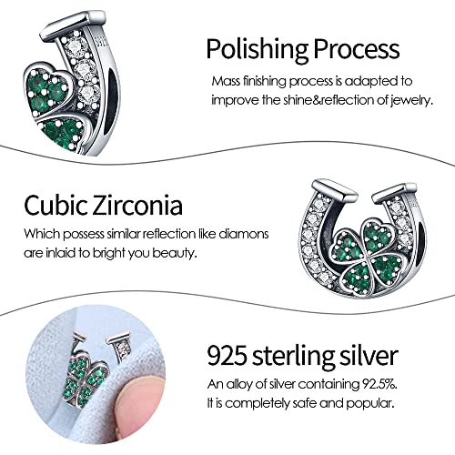Pandach Animal Charm Bead fits Charms Bracelets for Woman-925 Sterling Silver Dangle Pendant Bead,Jewelry Beads Gifts for Women Bracelet&Necklace - style: Four leaf clover skewer U shaped Charms