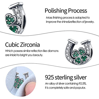 Pandach Animal Charm Bead fits Charms Bracelets for Woman-925 Sterling Silver Dangle Pendant Bead,Jewelry Beads Gifts for Women Bracelet&Necklace - style: Four leaf clover skewer U shaped Charms