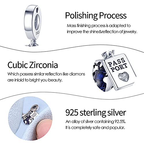 Pandach 925 Sterling Silver Charms for Bracelets and Necklaces Travel Round The World Beads Charms Relaxation Dangle Pendant,Jewelry Beads Gifts for Women - style: Airplane Travel 3-Piece Charms