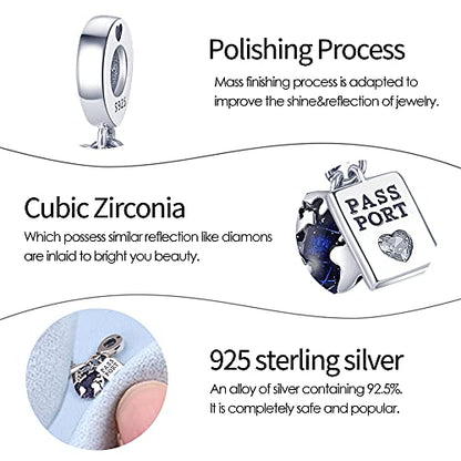 Pandach 925 Sterling Silver Charms for Bracelets and Necklaces Travel Round The World Beads Charms Relaxation Dangle Pendant,Jewelry Beads Gifts for Women - style: Airplane Travel 3-Piece Charms