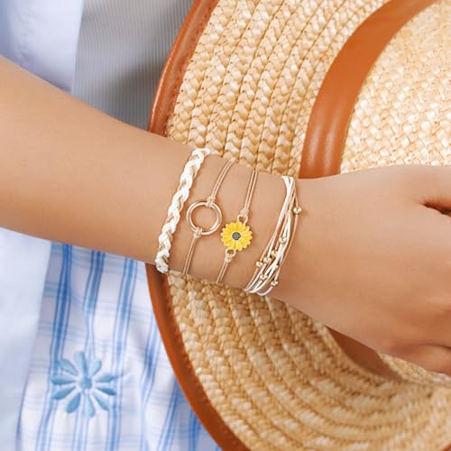 Sunflower Friendship Bracelets Boho Stackable String Bracelets Cute Trendy Gifts for Teen Girls Women - color: Sand