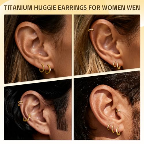 AOEDEJ G23 Titanium Black/Steel Gray/Gold Hoop Earrings 18G Small Huggie Hoop Earrings 8mm/10mm/12mm Cartilage for Sensitive Ears for Multiple Piercing Cartilage Hoop Earring Stack Jewelry - style: D-GD-8mm+10mm+12mm