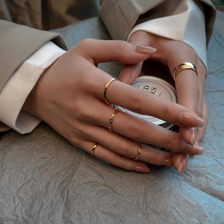 ZOERAY Gold Silver Stackable Rings for Women Non Tarnish CZ Ring Set | 10PCS 14K Gold Plated, Dainty Stacking Band Rings, Cross Wave Paperclip Knot Knuckle Thumb Ring, Jewelry Gifts, Size 4-11 - color: Gold