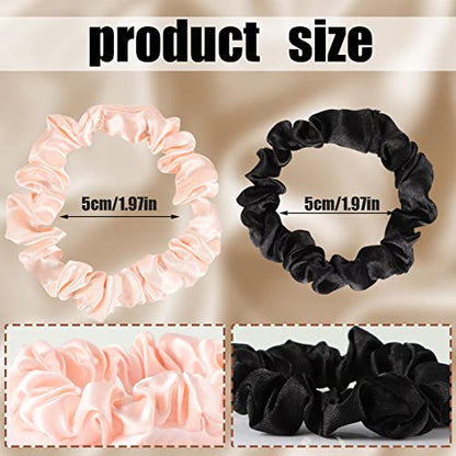 12 Pcs Satin Scrunchies For Women Girls, Silk Hair Ties | Soft Satin Fabric, Gentle Hold, Stretch Elastic Band, 6 Blush + 6 Black, For Daily Wear, Sleep, Parties, Gifting - color: 12Pcs Black+Blush