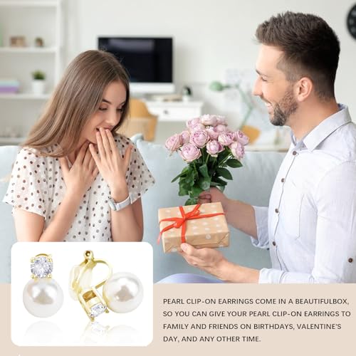 Gold Plated Pearl Clip on Earrings for Women, Non Pierced Earrings Ear Clips Jewelry for Wedding Bridal Gifts