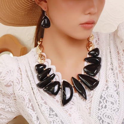 Bocar Chunky Beaded Necklace - color: Black-Set