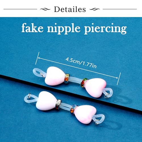 Longita Silver Gold Fake Nipple Rings Non Piercing Nipple Jewelry with Chain Adjustable Elastic Nooses Non Pierced Faux Body Jewelry for Women Men Comfortable Valentine's Day - color: B - blue pink white yellow