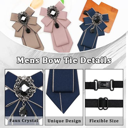 Big Crystal Bow Ties for Men Pre-tied Women Bowtie | Sparkly Laege Rhinestone, Eye-catching Edges, Adjusatble Strap, Polyester Fabric, 6.9"×3.7", Suitable for Suit Wedding Prom - color: Navy Blue