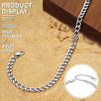 ChainsHouse Ankle Bracelets for Women, Stainless Steel Beaded Chain Ankle Bracelet, Womens Heart Anklets for Summer Beach Jewelry Gifts - color: B: cuban-5mm-stainless
