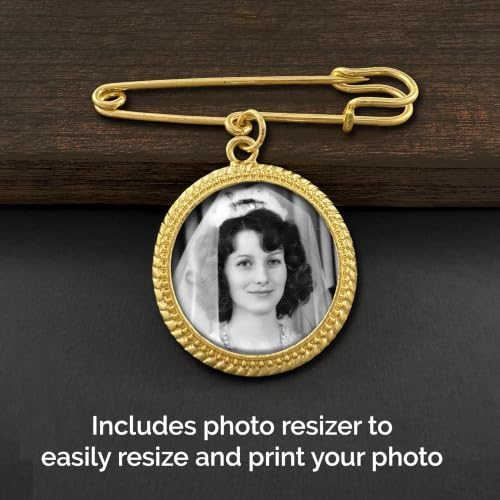 Gold Wedding Bouquet Photo Charm for Bridal Wedding Bouquet | Gold Picture Frame Pin Memorial DIY Photo Charm for Bride or Memorial Boutonniere Pin for Groom. Add Your Own Photo.