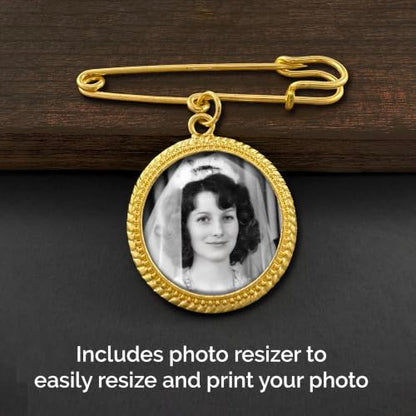 Gold Wedding Bouquet Photo Charm for Bridal Wedding Bouquet | Gold Picture Frame Pin Memorial DIY Photo Charm for Bride or Memorial Boutonniere Pin for Groom. Add Your Own Photo.