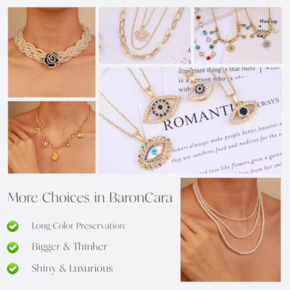 2 PCs Gold Plated Necklace Set for Women - Non Tarnish Jewelry Gift with Fashion Design - style: Evil Eye 1