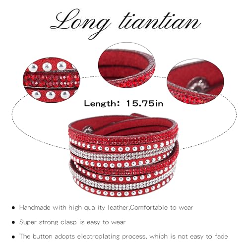 Long tiantian Leather Wrap Bracelets for Women Boho Multi Layered Bracelets Western Jewelry Hot Pink Accessories Birthday Gifts - color: red