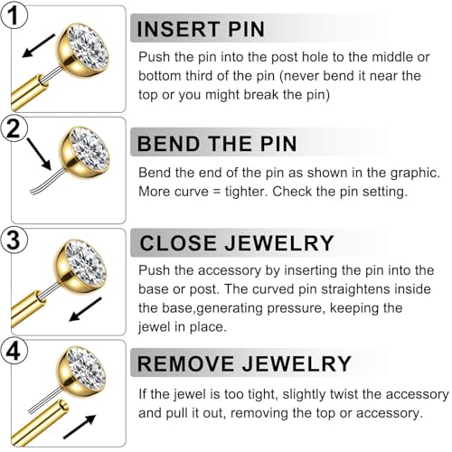 Gotumo 16G 18G 20G Flat Back Earrings Stud Titanium Threadless Nose Rings Tragus Labret Cartilage Lip Medusa Conch Body Piercing Jewelry Hypoallergenic for Women Men - color: Gold, size: 20G Bar 5/6/7mm & CZ 2/3/4mm