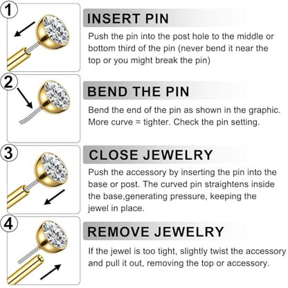Gotumo 16G 18G 20G Flat Back Earrings Stud Titanium Threadless Nose Rings Tragus Labret Cartilage Lip Medusa Conch Body Piercing Jewelry Hypoallergenic for Women Men - color: Gold, size: 20G Bar 5/6/7mm & CZ 2/3/4mm