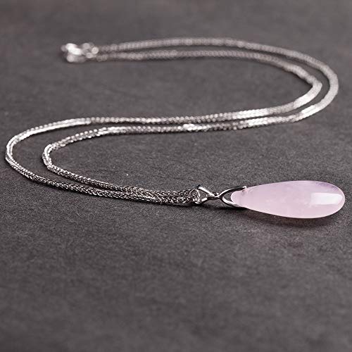 iSTONE 925 Sterling Silver Natural Crytral for Womens Pendant Necklace, Gemstone Birthstone with 17.8" Silver Chain Ladies - color: Rose Quartz