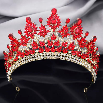 Crowns and Tiaras Jewelry Set for Women.Wedding (Gold Green) | Wedding Crown, Necklace Earrings, Princess Queen Birthday Party, Pageant Bridal, Costume Accessories - color: Gold Red
