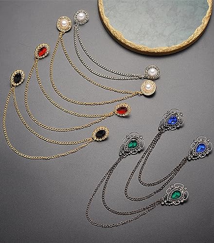 6 Pcs Antique Sweater Shawl Clip Chain Renaissance Style Rose Bowknot Brooch Flowers Wings Heart Cardigan Pin Gold sliver For Woman Men - style: D:6Pcs(Cubic Zirconia)