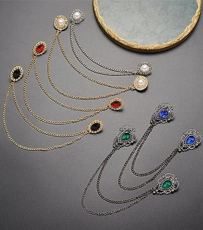 6 Pcs Antique Sweater Shawl Clip Chain Renaissance Style Rose Bowknot Brooch Flowers Wings Heart Cardigan Pin Gold sliver For Woman Men - style: D:6Pcs(Cubic Zirconia)