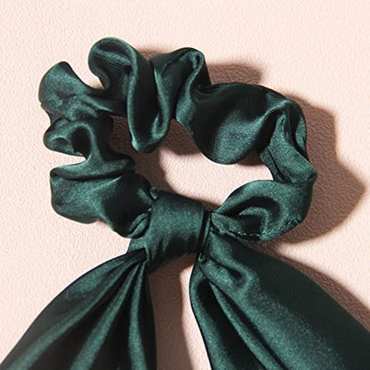 Pack of 2 Knotted Bow Hair Scrunchies Elastic Hair Scarf Black Hair Ties Bands Satin Hair Ribbon Scrunchy Red Ponytail Holder for Women and Girls (Dark green) - color: Dark green