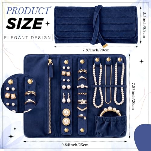 Tondiamo 1 Pcs Velvet Jewelry Roll Luxury Travel Jewelry Case for Ring Necklace Earring Bracelet Storage Bag Women Bridesmaid Gift (Navy Blue) - color: Navy Blue