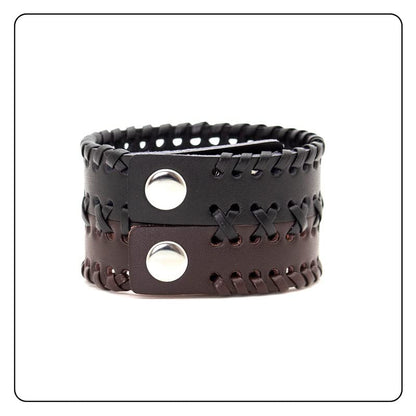 Punk Rock Wide Cuff Wristband Braided Leather Bracelet - color: Black Brown