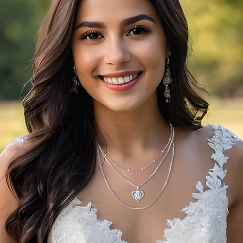 Moissanite Necklace, Women's Diamond Necklace, 'I LOVE YOU' Heart Pendant Necklace, 1-3 Carat Moissanite Pendant, 925 Sterling Silver Electroplated With 18k Gold Necklace, The Best Gift for Wife, Girlfriend, Mother and Daughter. - color: Multi layer neckl