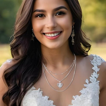 Moissanite Necklace, Women's Diamond Necklace, 'I LOVE YOU' Heart Pendant Necklace, 1-3 Carat Moissanite Pendant, 925 Sterling Silver Electroplated With 18k Gold Necklace, The Best Gift for Wife, Girlfriend, Mother and Daughter. - color: Multi layer neckl