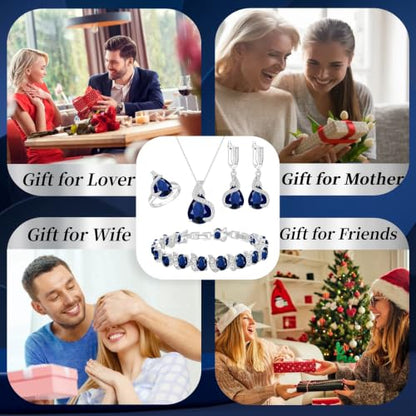 Jewelry Set for Women Teardrop Earrings Necklace Ring Bracelet Set Party Wedding Jewelry Gift for Mother Wife Friend - color: Blue