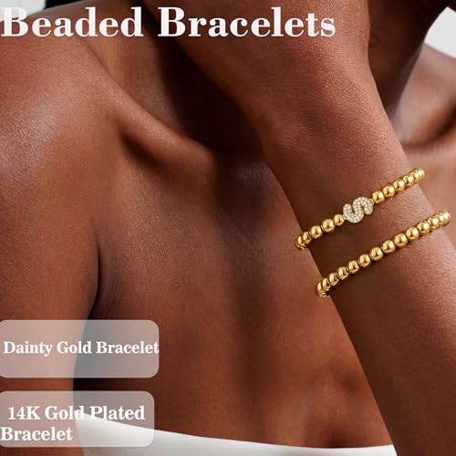 Initial Stack Bracelet Set for Women Trendy 14K Gold Plated Beaded Stackable Stacking Stretch Name Bracelets Dainty Friendship Waterproof Charm Cute Birthday Jewelry Gifts for Women - color: Initial S