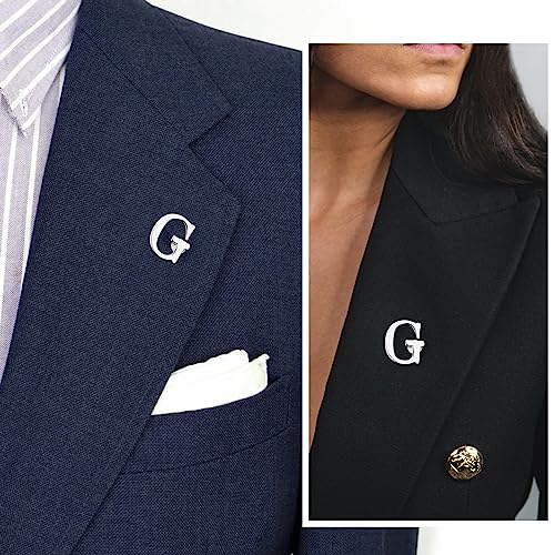 Initial Lapel Pin for Men Women, Brooch Pins for Men Suits, Metal Button Pins in 18K Gold and Silver Tone. - color: Silver-G