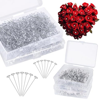 1200 Pcs Corsage Bouquet Pins 1.5inch and 2inch Crystal Diamond Pins Rhinestone Brooch Straight Floral Pins Clear Flower Bouquet Diamond Pins for Bouquets Wedding Bridal Anniversaries DIY Craft