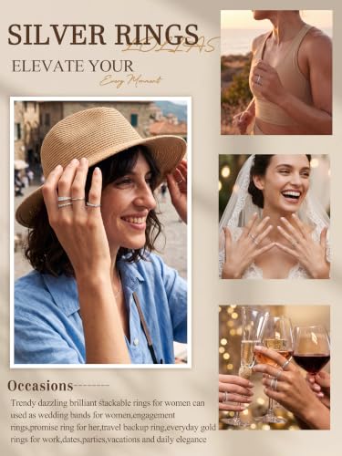 LOLIAS Gold Stackable Rings for Women Non Tarnish Engagement Wedding Bands | Hypoallergenic,Dainty Cubic Zirconia Wedding Ring Set,Minimalist Trendy Statement Promise Thumb Rings Stacking Size 5-10 - style: Unique-Silver