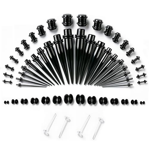58 Pieces Ear Stretching Kit 1mm-12mm, Acrylic Tapers and Plugs + Silicone Tunnels, Ear Gauges Expander Set, Body Piercing Jewelry for Ear Stretching Beginners