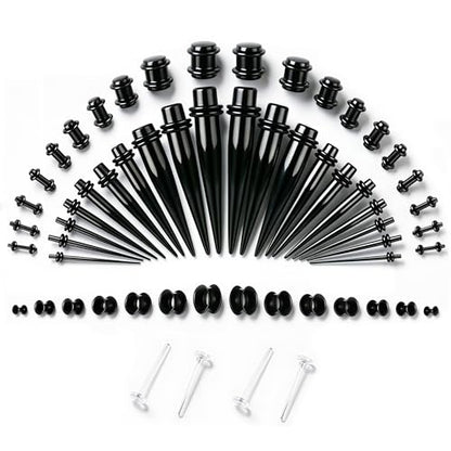 58 Pieces Ear Stretching Kit 1mm-12mm, Acrylic Tapers and Plugs + Silicone Tunnels, Ear Gauges Expander Set, Body Piercing Jewelry for Ear Stretching Beginners