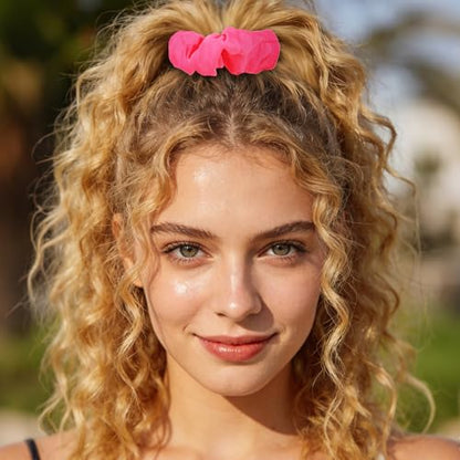 Jaciya Satin Scrunchies for Women Hot Pink Hair Scrunchies Elastic Hair Tie | 24 Pack Elastic Hair Ties for Ponytails and Buns - color: Hot Pink