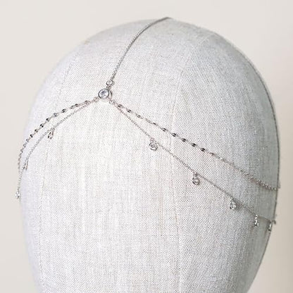STONEFANS Rhinestone Head Chain Silver Bride Headpiece Wedding Headbands Chain Layered Festival Prom Hair Accessories for Women And Girls (silver) - color: Silver