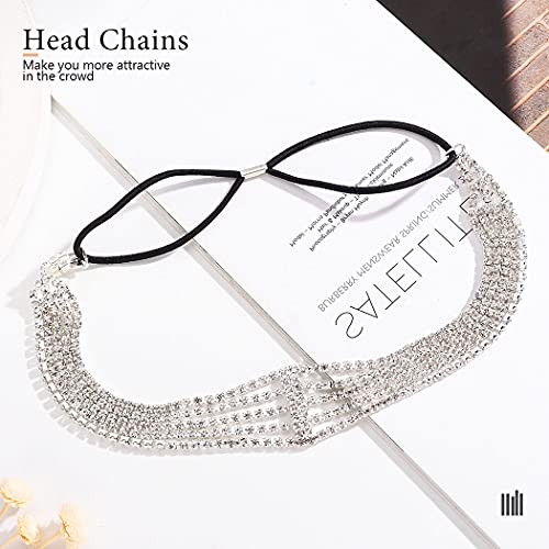 Jeairts Rhinestone Head Chain Forehead Bridal Headband Elastic Crystal Hair Band Halloween Prom Hair Jewelry for Women - color: 1-Silver