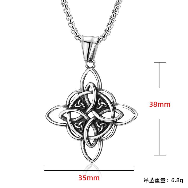MALOYANVE Celtic Witch Knot Necklace for Men Women Stainless Steel Triquetra Trinity Pendant Irish Celtic Knot Amulet Good Luck Protection Jewelry - color: Silver