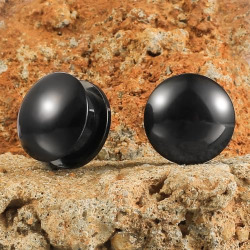 Casvort 2 PCS Hypoallergenic 0G-1" Cute Timeless Smooth Ball Screw Ear Gauges 316 Surgical Stainless Steel Fashion Ear Gauges Earrings Expander Women Piercing Body Jewelry - color: Black, size: 16 mm